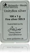 Silberbarren UnityBox Heimerle + Meule 100 x 1g Silber diff. B-Ware Silberbarren Unit...