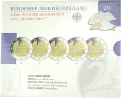 5x 2 EUR Gedenkmünzenset Serie Bundesländer A-J 2013 St. 5x 2 EUR Gedenkmü...