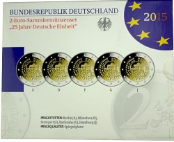 5x 2 EUR Gedenkmünzenset 25 Jahre Dt. Einheit A-J 2015 St. 5x 2 EUR Gedenkmü...