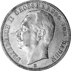 3 Mark Kaiserreich Friedrich II Grossherzog von Baden 15g Silber (1908 - 1915) 3 Mark Kaiserreic...