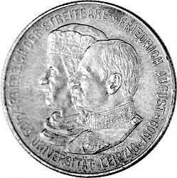 2 Mark Kaiserreich Universität Leipzig 10g Silber - 1909 2 Mark Kaiserreic...