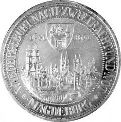 3 Reichsmark Weimarer Republik Stadtbrand Magdeburg 7,5g Silber - 1931 3 Reichsmark Weim...