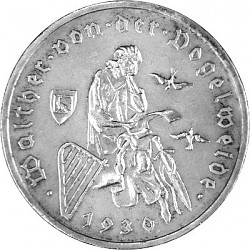 3 Reichsmark Weimarer Republik Walther v.d. Vogelweide 7,5g Silber - 1930 3 Reichsmark Weim...