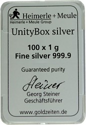 Silberbarren UnityBox Heimerle + Meule 100 x 1g Silber diff. B-Ware Silberbarren Unit...